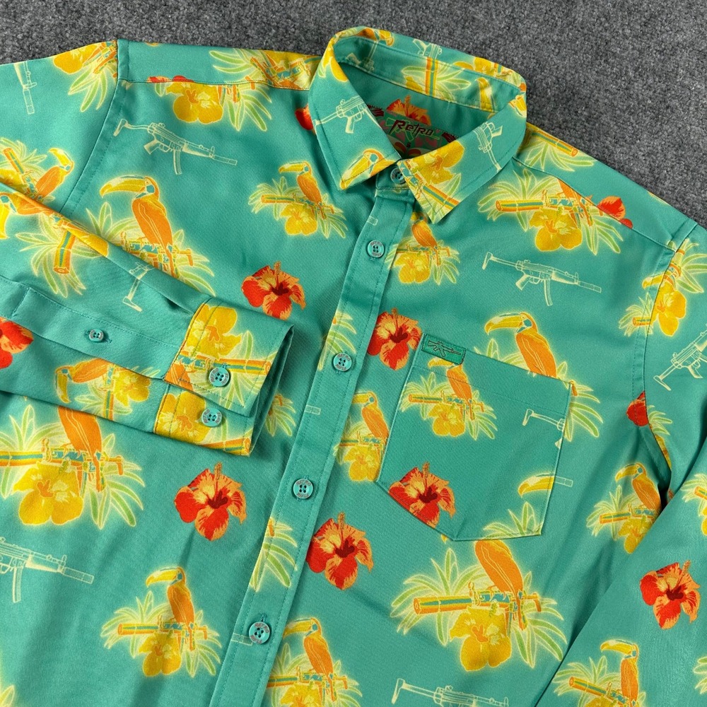 Retro Rifle Dead Air Silencers Shirt Mens S Teal Toucan Tropical Long Sleeve Gun